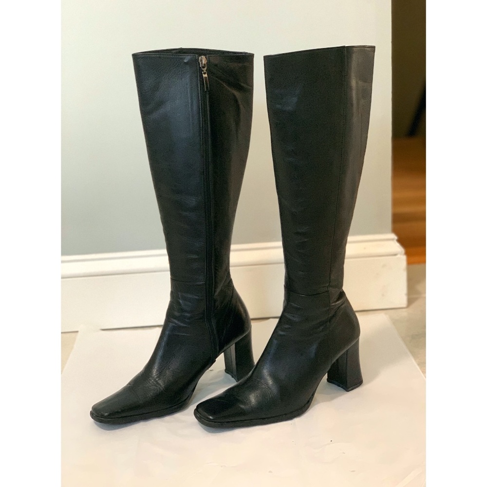 Black Leather Heel Boots